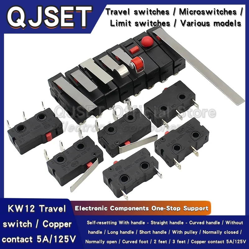 5 stücke 5A 125V250V KW12 Reise Endschalter KW11-3Z-2 Mit Griff 16mm Kontaktieren Taste Micro schalter KW12-N 2Pin/3Pin KW12-A 1NO/1NC Image