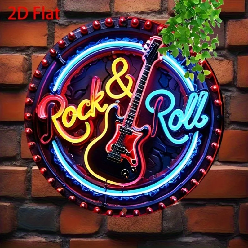 Ein Vintage-Rock-Neonschild, 2D-Wanddekoration aus Metall und Aluminium, geeignet für Zuhause, Bar, Café, Club, Outdoor, Garten mit Retro Image