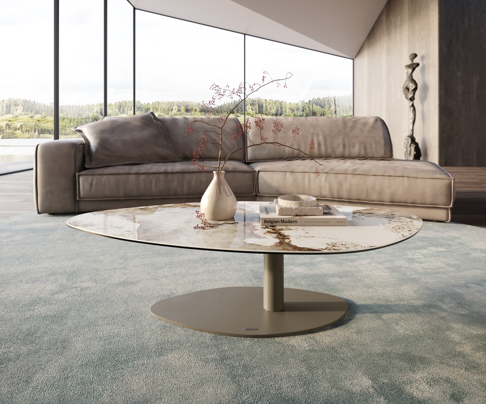 DELIFE Couchtisch Edge Organisch 140x76 cm Keramik Minas Melange Vibany Metall Effektfinish Titan, Couchtische Image