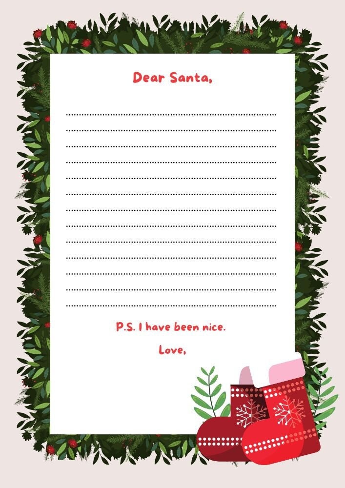 Lettera di Babbo Natale stampabile, modello di lettera di Babbo Natale, lettera a Babbo Natale, download della lettera a Babbo Natale, lettera per bam