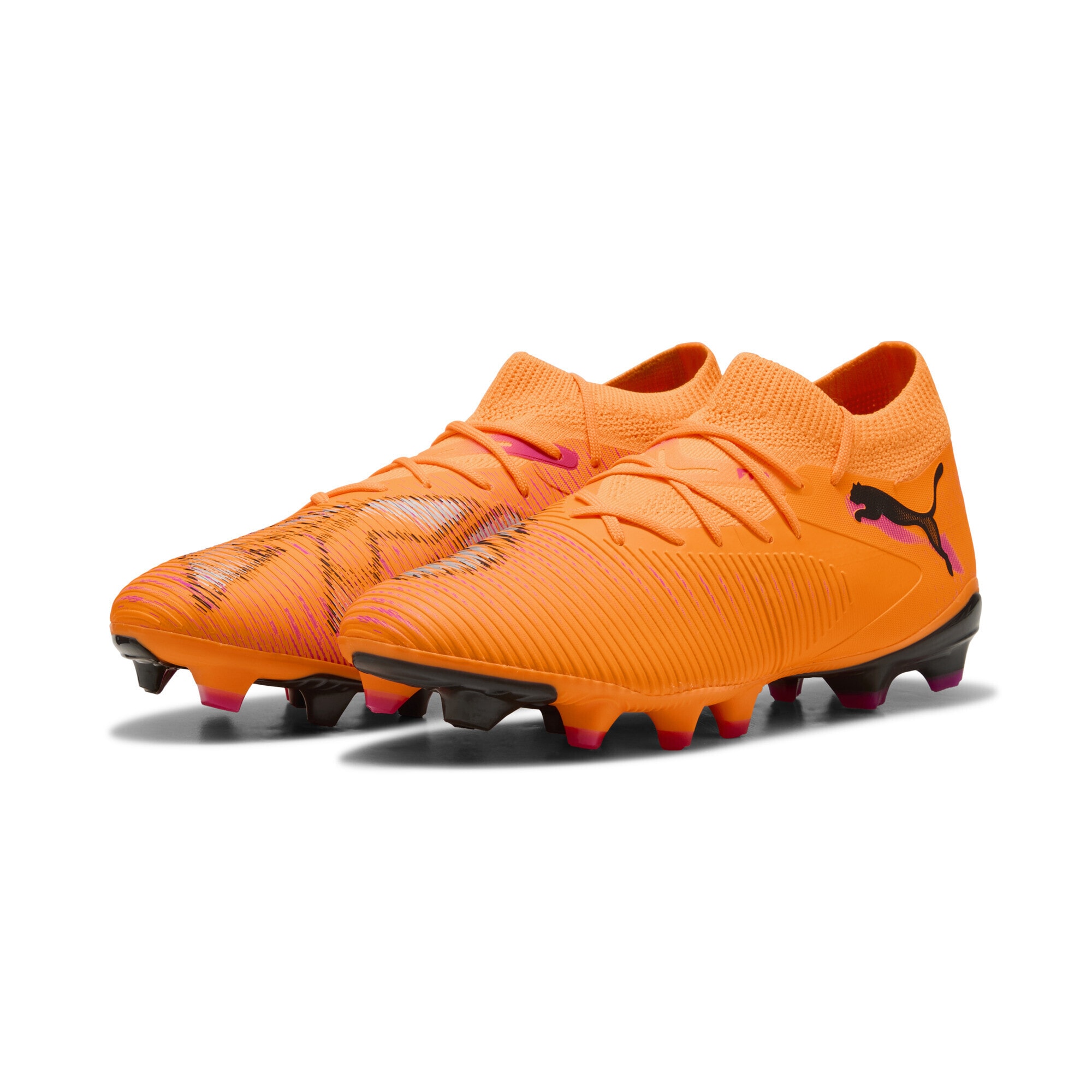 Fußballschuh PUMA "FUTURE 8 MATCH FG/AG Fußballschuhe Damen", Damen, Gr. 42, heat fire schwarz ravish orange pink, Obermaterial: Textil, Synthetik; Futter: Textil, Synthetik; Innensohle: Textil; Laufsohle: Synthetik, Schuhe Fußballschuh