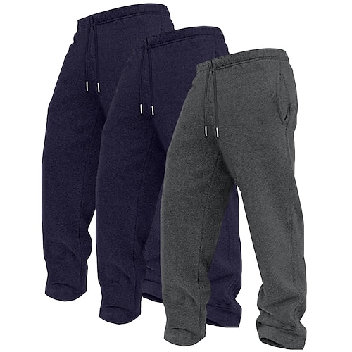 3-teiliges Herren-Sweatshirt mit geradem Bein, Fleece-Hose, Freizeithose, Kordelzug, elastischer Bund, Mehrfachpackung, einfarbig, bequem, volle Länge, Outdoor, Reisen, Alltag, Basic, Mode Image