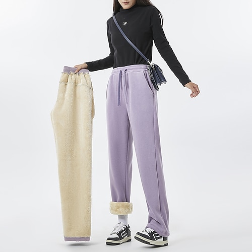 Damen Hosen Hose Aktiv Mode Lässig Volle Länge Mittlere Taillenlinie Einfarbig Einfach Kordelzug Tasche Elastischer Bund Thermowarm Bequem Mikroelastisch Outdoor Arbeit Straße Dunkelgrau Aprikose Image