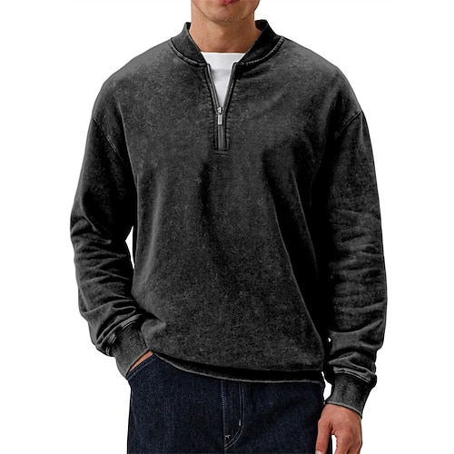 Herren Sweatshirt Viertelreißverschluss Sweatshirt Schwarz Rote Marineblau Dunkelgrün Purpur Halber Reißverschluss Einfach Viertel Postleitzahl Sport Outdoor Täglich Ferien Polyester Streetwear Image