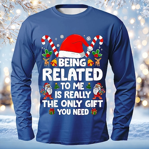 Weihnachten Herren Weihnachtsmann Lustig T Shirt Langarm T-Shirt 3D-Druck Rundhalsausschnitt Hemd Mode Basic 3D Straße Lässig Täglich Blau Schwarz Rote Sommer Frühling Bekleidung S M L XL XXL XXXL
