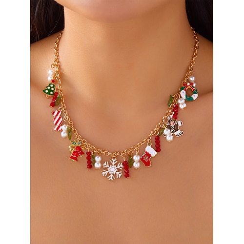 Weihnachtsanhänger-Halskette für Damen, mehrere Stile mit Weihnachtsmann-, Schneemann- und Weihnachtsbaumanhängern, perfekt für Feiertagspartys und festliche Geschenke Image