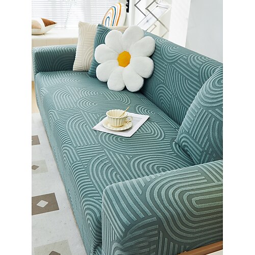 1 Stück geometrischer Jacquard-Samt-Sofabezug – modischer und luxuriöser dekorativer Sofaschutz, rutschfest, staubdicht, katzenkratzfest, geeignet für alle Jahreszeiten, Schlafzimmer, Wohnzimmer, Büro Image