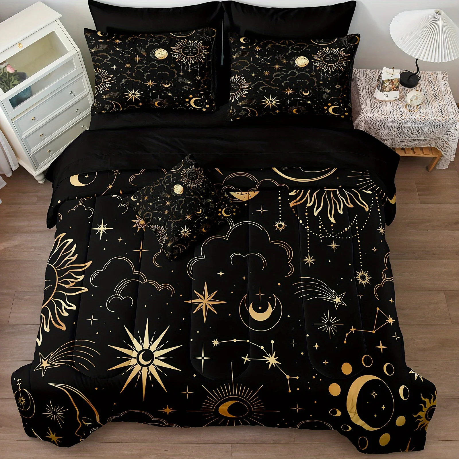 Ensemble de literie noir doré, ensemble de literie soleil et lune, grand sac, ensemble de literie posy, housse de couette Mandela, 100% microfibre douce, 3/4 pièces