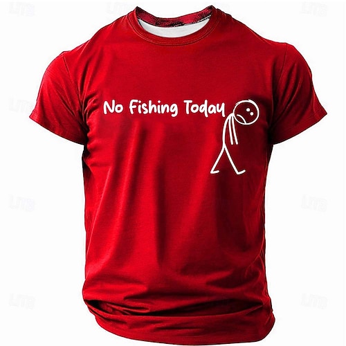 Lustiges Angel-T-Shirt für Männer Heute keine Angeln Traurige Strichfigur Grafikdruck Kurzarm T-Shirt Image