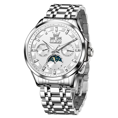 Die neue Herren-Businessuhr von Olevs verfügt über einen leuchtenden ewigen Kalender mit Mondphase und Kalender. Es handelt sich um eine automatische mechanische Herrenuhr, die modisch, lässig und Image