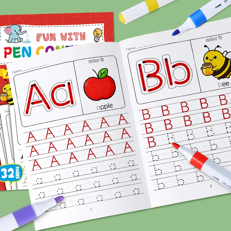 Alphabet-Übungsbücher für Kinder, A-Z-Schreibübungsbücher, Lernen, Schreiben, Zeichenseiten, Aktivitäten, Illustrationsbuch Image