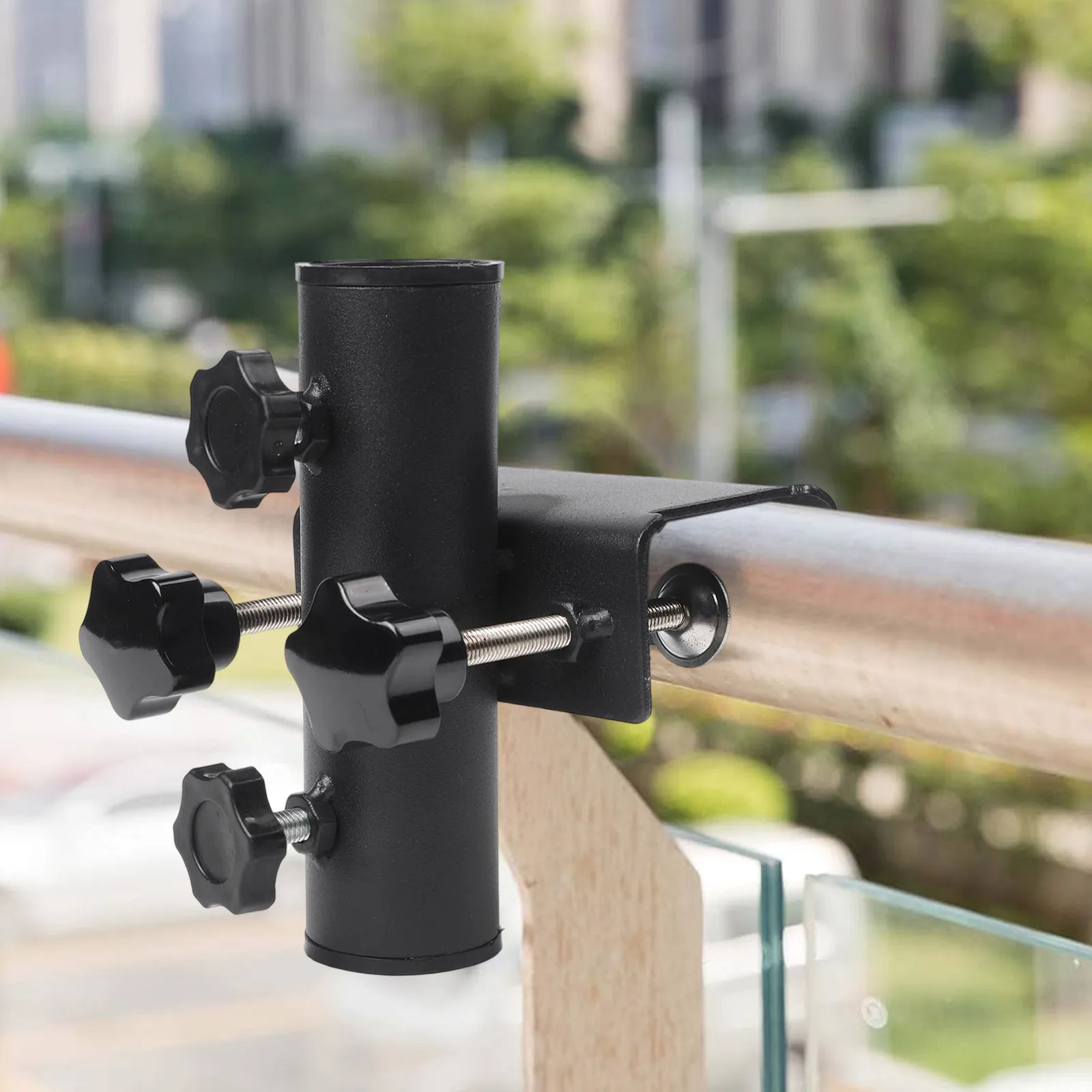 Balkon-Schirmhalter, Basisklemme, Gartenzaun, Sonnenschirm, Terrassendielen, Haltehalterung, verstellbarer Sonnenschirmständer, fester Clip Image
