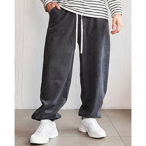 Herren Baggy-Jogginghose Jogginghose Hose Cordhose Kordelzug Tasche Elastischer Bund Einfach Komfort Sport im Freien Täglich Mode Lässig Schwarz Khaki Mikroelastisch Image