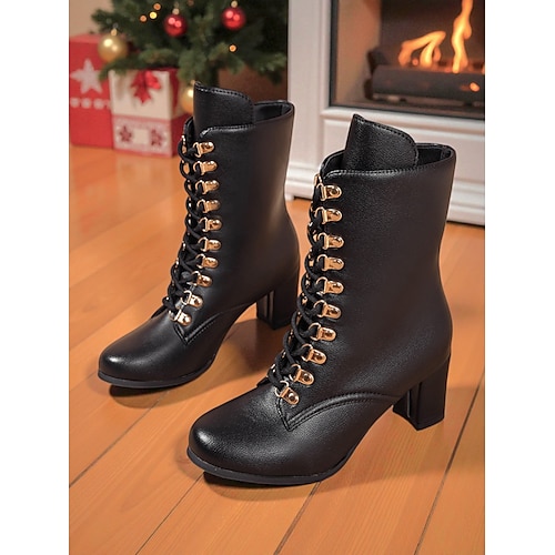 Rote Damenstiefeletten mit Blockabsatz und Schnürung – stilvoll, bequem, perfekt für Weihnachten, den Urlaub und die Freizeit Image