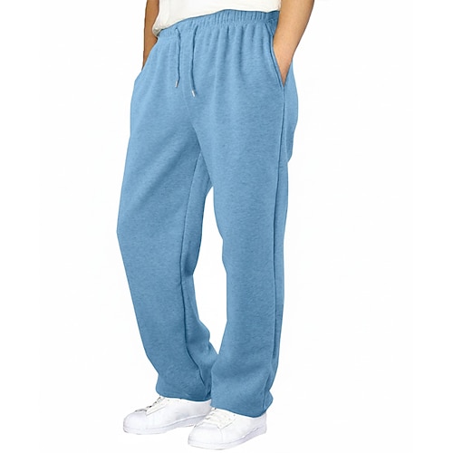 Herren Jogginghose Jogginghose mit weitem Bein Hose Jogginghose mit offenem Saum Kordelzug Elastischer Bund Gerader Schnitt Einfach Atmungsaktiv Volle Länge Sport im Freien Lässig Täglich Urlaub Mode Image