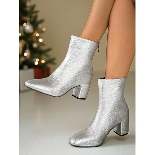 Burgunderrote Damenstiefeletten aus Kunstleder mit klobigem Blockabsatz – Reißverschluss, elegante und stylische Stiefel für das Büro im Herbst und Winter Image