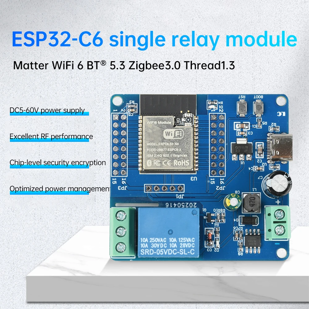 ESP32-C6 Wi-Fi Bluetooth Entwicklungsboard DC 5-60V Einkanal-Relaismodul Typ-C-Schnittstelle Image