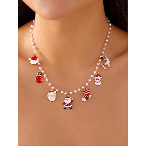 Weihnachtsanhänger-Halskette für Damen, mehrere Stile mit Weihnachtsmann-, Schneemann- und Weihnachtsbaumanhängern, perfekt für Feiertagspartys und festliche Geschenke Image