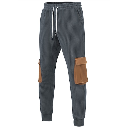 Herren Jogginghose Fleecehose Hose Winterhose Kordelzug Elastischer Bund Mehrere Taschen Farbblock Komfort Sport im Freien Täglich Mode Lässig Armeegrün Schwarz Mikroelastisch Image