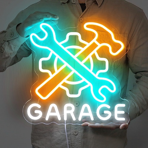 1 Stück Garagenreparaturwerkzeug, LED-förmige Acryl-Rückwand, Neon-Wandleuchte, Atmosphärenlicht, schlüsselförmiges dekoratives Licht, USB-Stromversorgung, einstellbare Dimmung Image