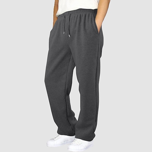 Herren Jogginghose Fleecehose Hose Gerade geschnittene Sweatpants Kordelzug Elastischer Bund Baggy Einfach Komfort Warm Volle Länge Outdoor Lässig Täglich Sport Basic Schwarz Marineblau Mikroelastisch Image