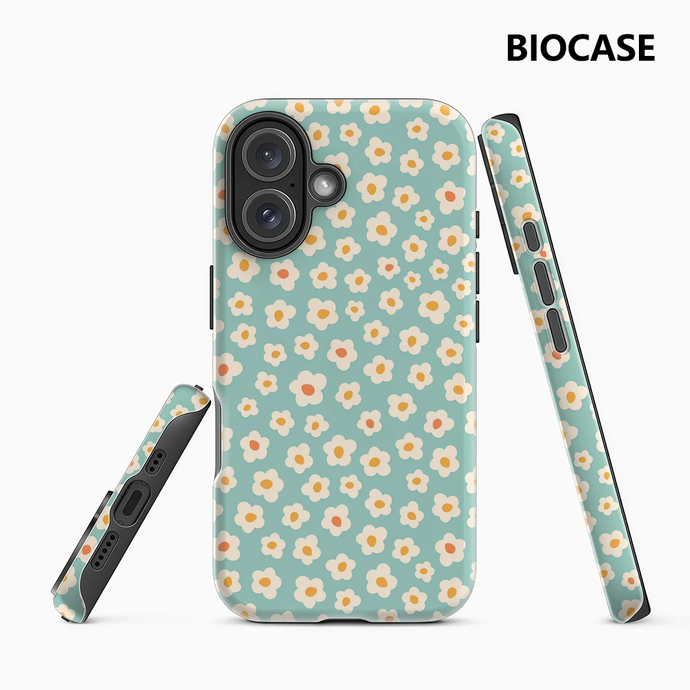 Ditsy Yellow Flowers on Teal IPhone 17 Must-Haves Handyhülle für IPhone 17 16 15 14 13 12 Pro Max Plus Doppelschichtige Rückseite