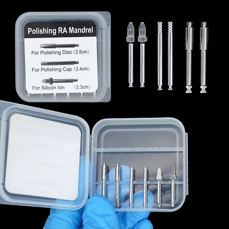 6 stücke Dental Polieren RA Dorn Handstück Polnischen Disc Griff Schaft Edelstahl Spitze Image