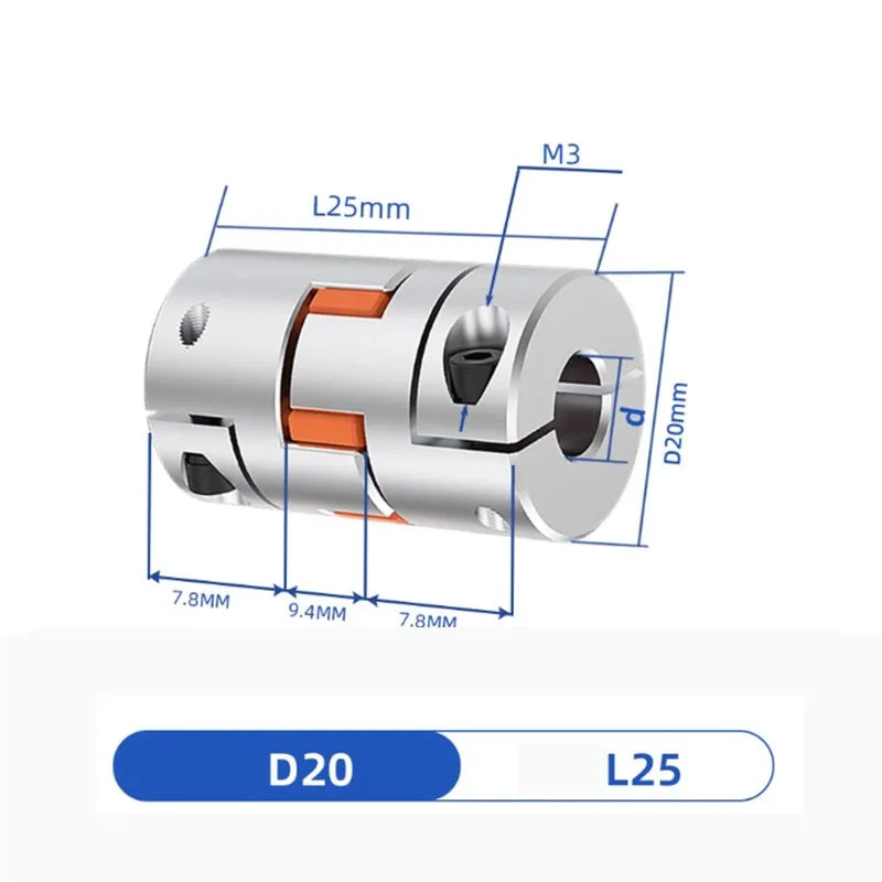 2 Stück D20L25 Zahnwellenkupplung Aluminium Flexibler Wellenverbinder Flexible Kupplung 4/5/6/6,35/7/8/9/10 mm Bohrung Image