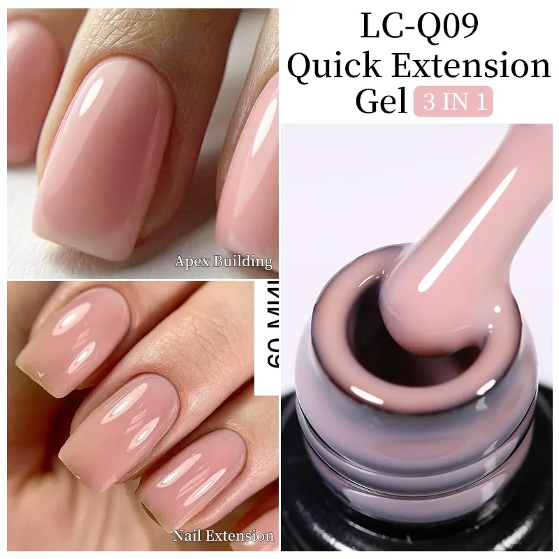 LILYCUTE 7 ml Schnellverlängerungs-Gel-Nagellack mit Gummibasis, 3-in-1, nacktes Rosa, klare Farbkonstruktion, harter Maniküre-UV-Gel-Lack Image