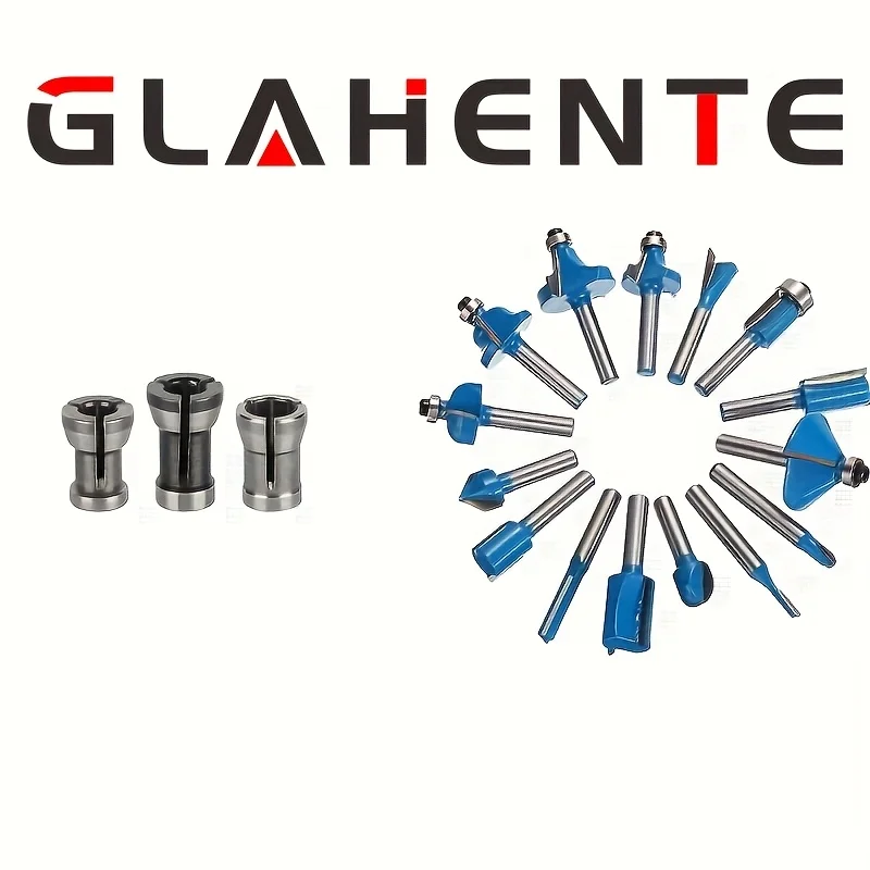 ‌ „18 Stück 1/4“ Hartmetall-Fräser-Bit-Set mit 3 Adaptern – professionelle Holzschneidewerkzeuge“ ‌ Image