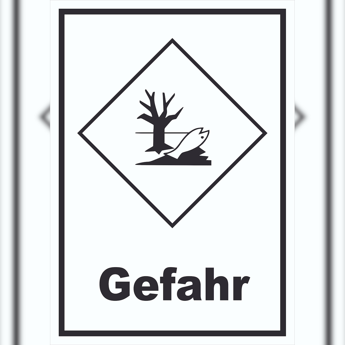 HB-Druck Schild Kenn­zeichen Umwelt­gefähr­dend Gefahr Fisch Wasser Baum hochkant A6 Rückseite selbstklebend Image