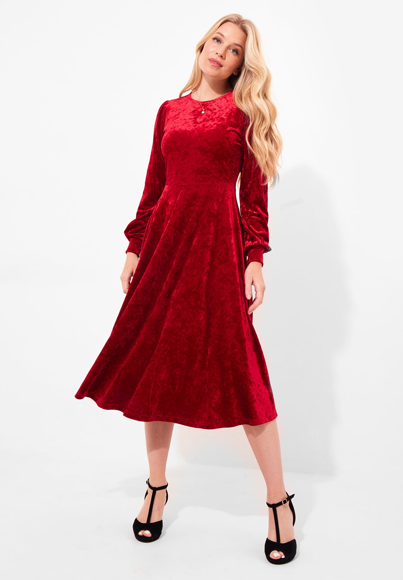 Plus Size Women's Crushed Velvet Midi Dress by Joe Browns in Bright Ruby (Size S)