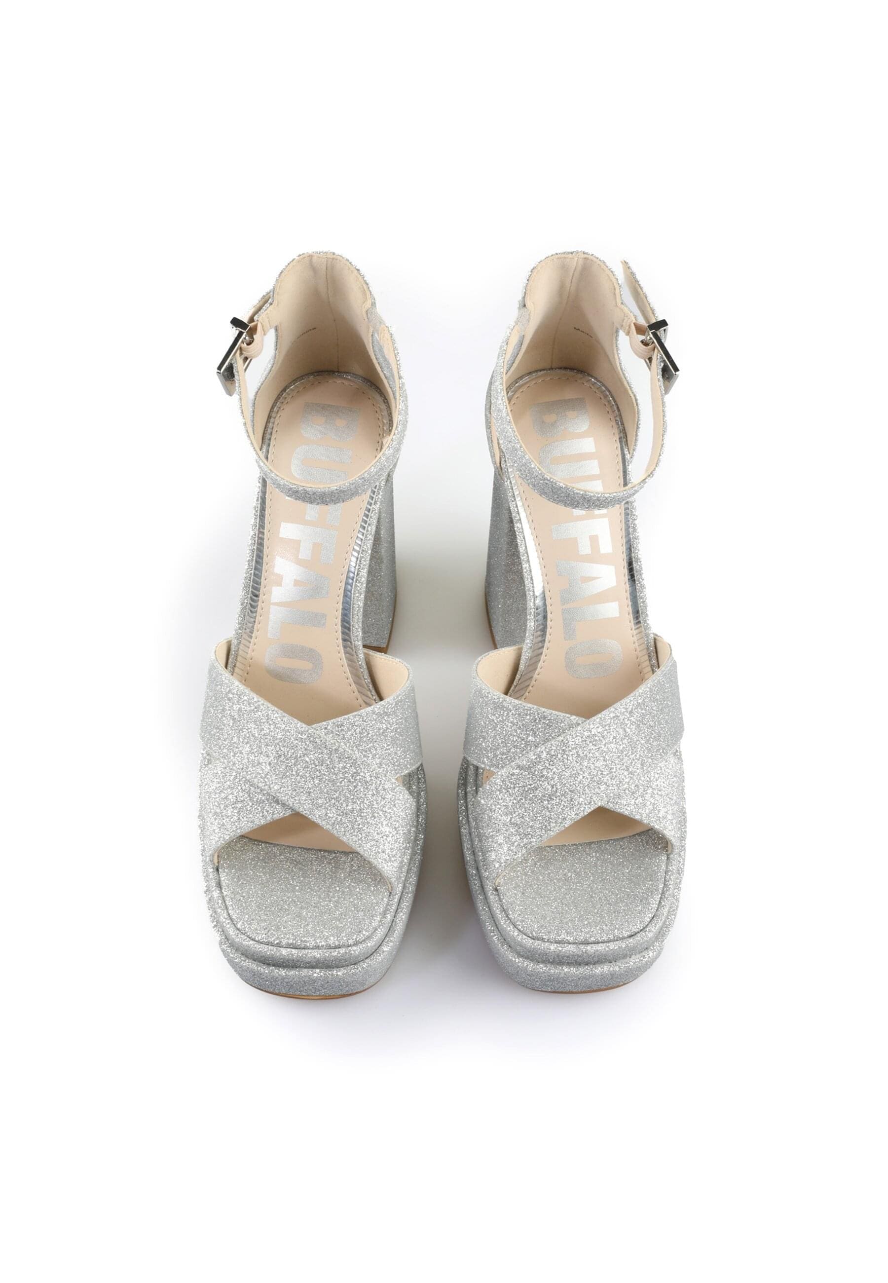 High-Heel-Pumps BUFFALO "Buffalo Cross -Vegan Glitter", Damen, Gr. 37, silber, Kunstfaser, unifarben, Schuhe