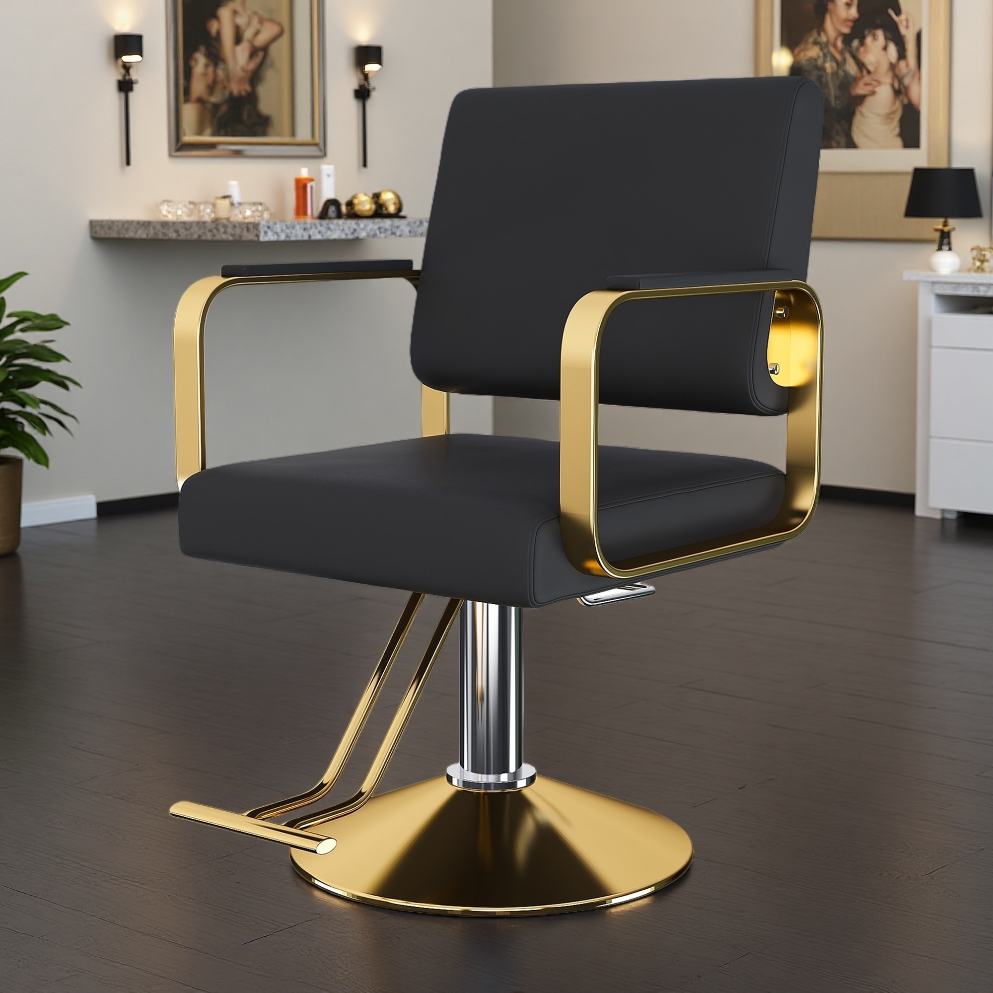 Hydraulic PU Leather Swivel Salon Chair with Pump, Footrest & Non-Tilting Design for Spa/Salon