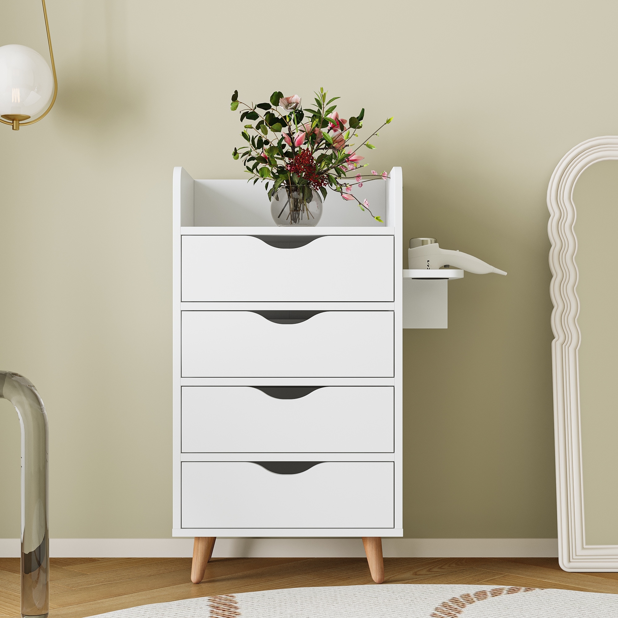 GDF Studio - June Modern 4-Layer Salon Storage Cabinet with Drawers and Hair Dryer Holders