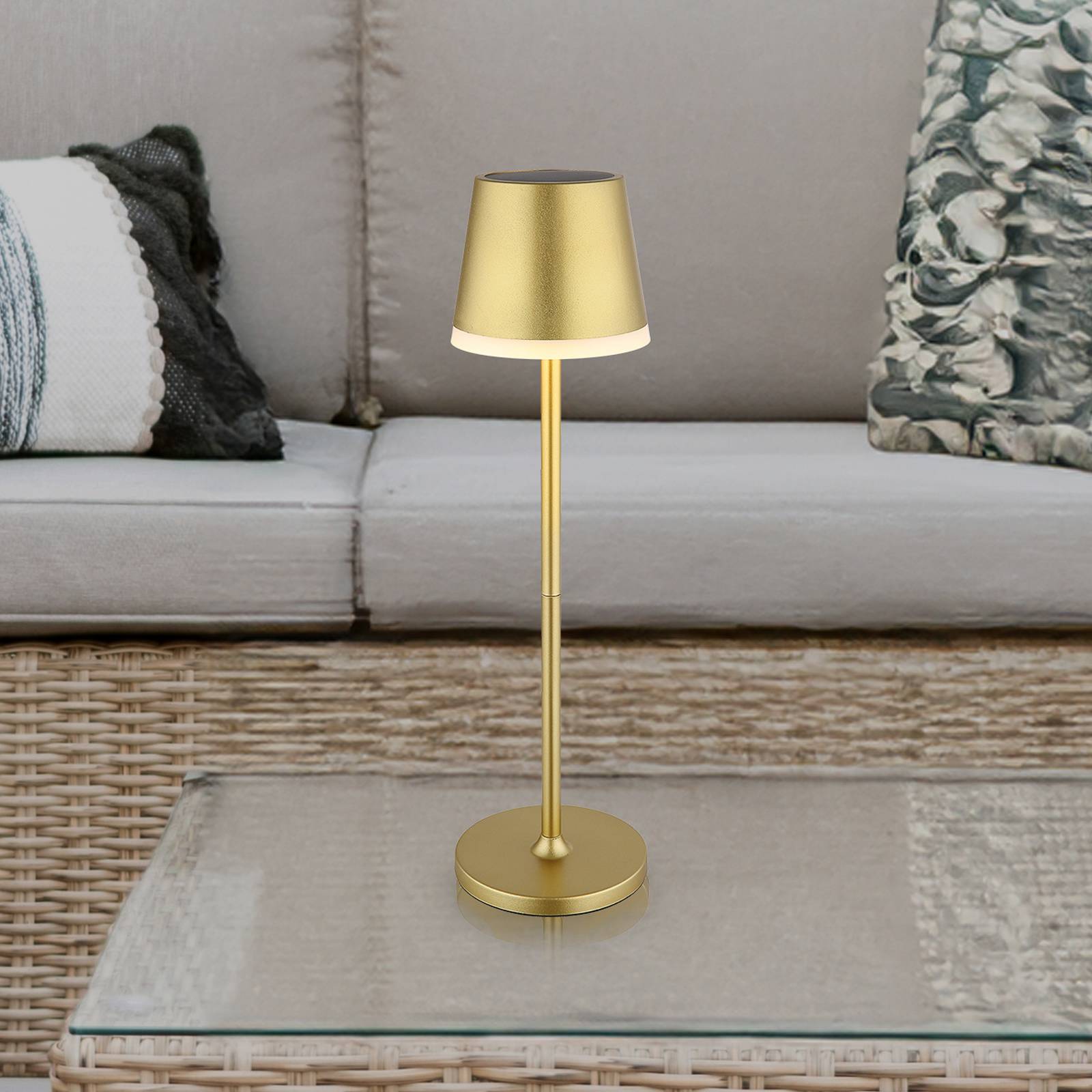 Globo LED-Solarleuchte Metall, goldfarben, Höhe 41 cm, IP44 Metall, messing / gold, Metall, Solarleuchten