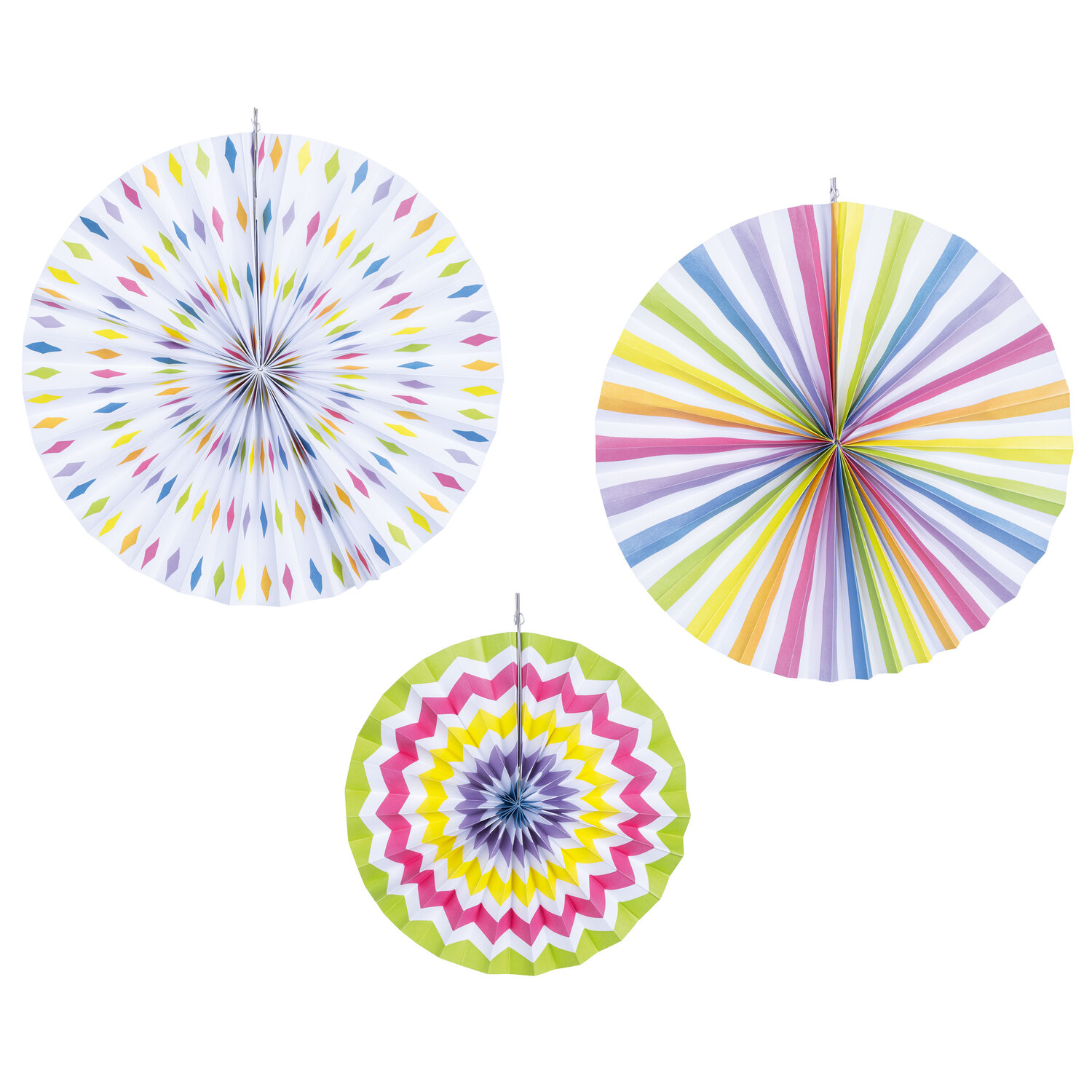 Éventails en papier, multicolore, 3 pièces