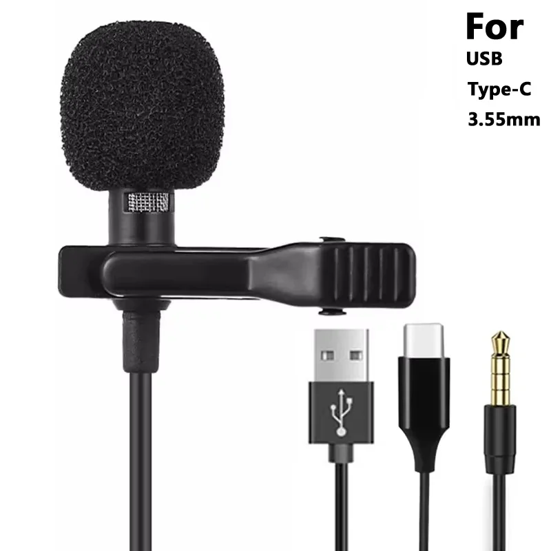 Tragbare Mini Lavalier-mikrofon Kondensator Clip-on Revers Mit Mikrofon Wired 3,5mm USB Typ C Mikrofon Für Laptop PC Computer Kamera Image