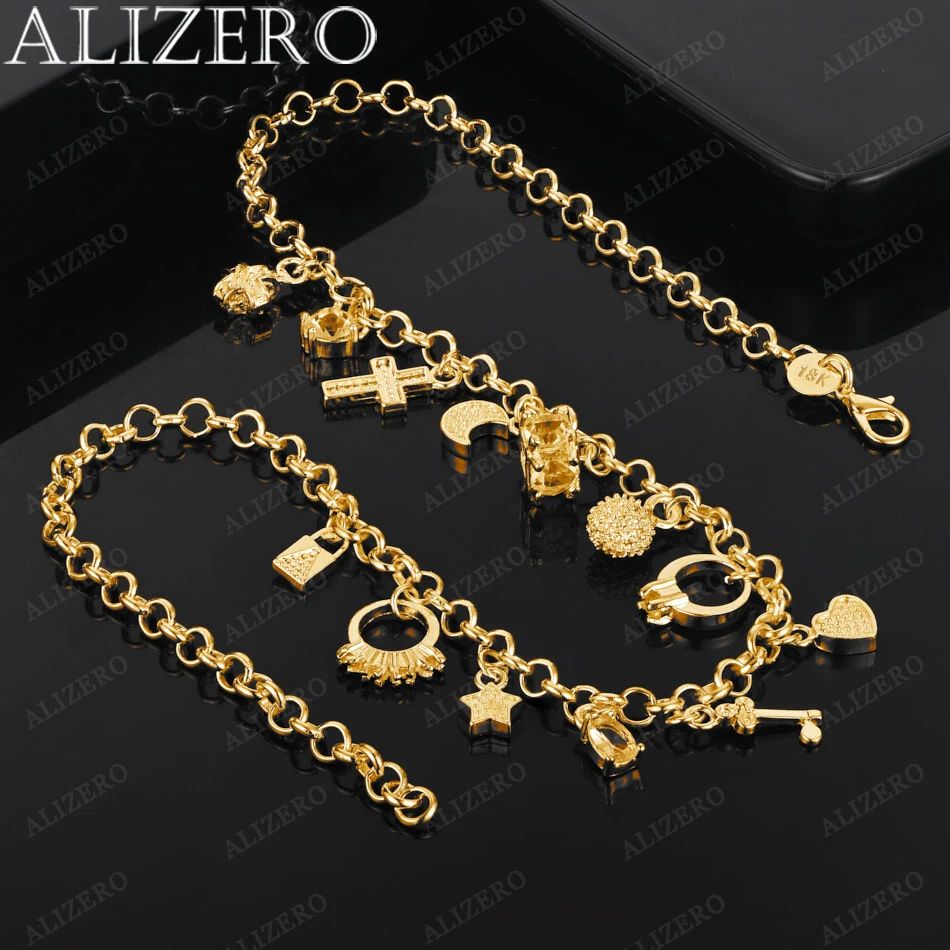 Alizero 18 Karat Gold Ring/Stern/Mond/Herz/Kreuz Charms Halsketten 18 Zoll Frauen edlen Schmuck Großhandel Trend kette Halskette Image