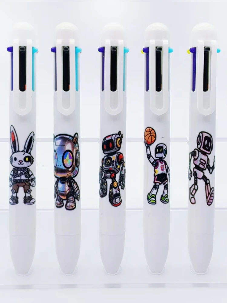 8 Stück Street Art Roboter Modellierung Sechs-in-Eins-Kugelschreiber, trendiger, cooler mehrfarbiger Stift im Roboter-Thema, mehrfarbiger Stift mit Markierungsschlüssel Image