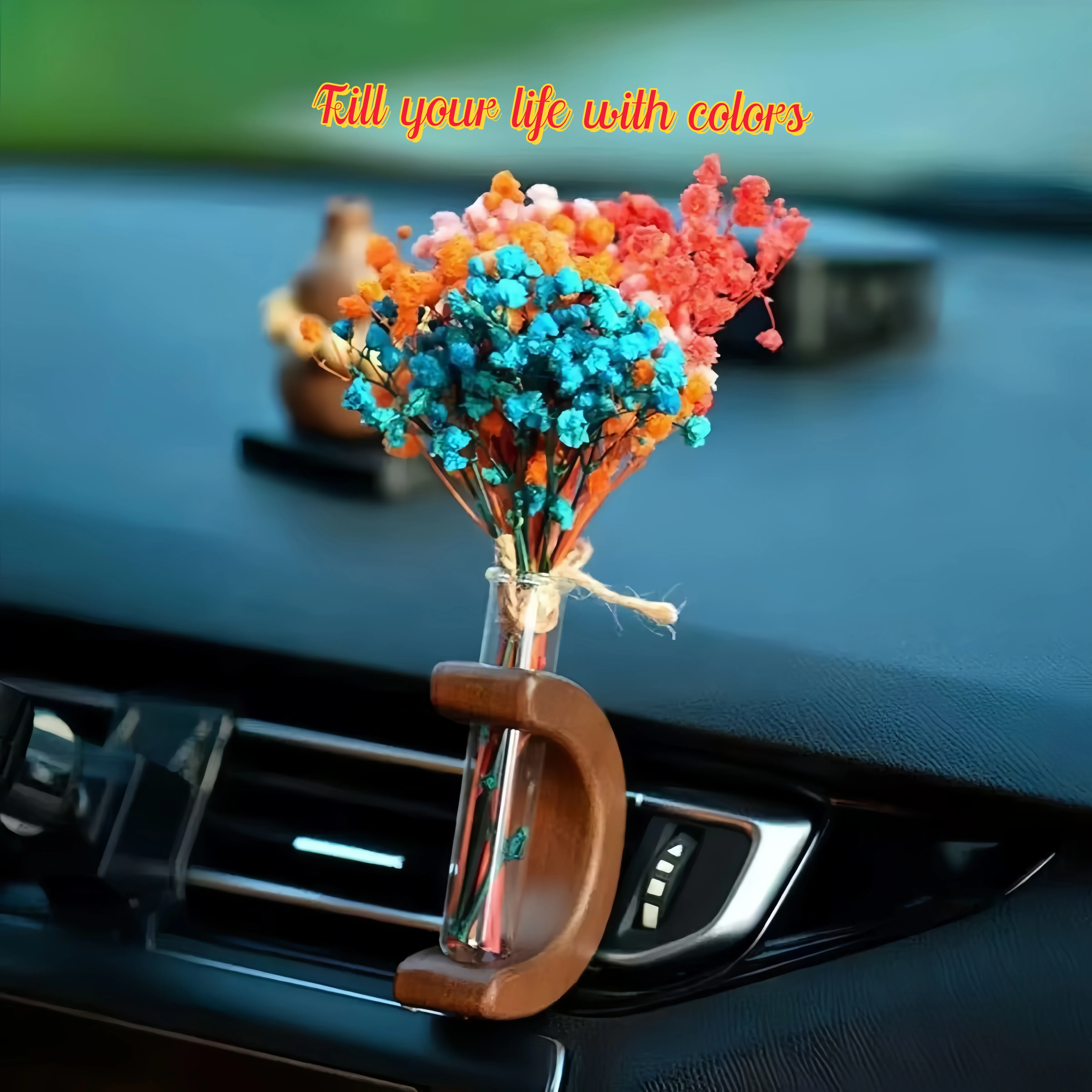 Blumenvase Clip umweltfreundlich personalisierte Holz Auto Vent Clip Vase Armaturenbrett Dekor einzigartige Blumen Display Clip Desktop Ornament Image