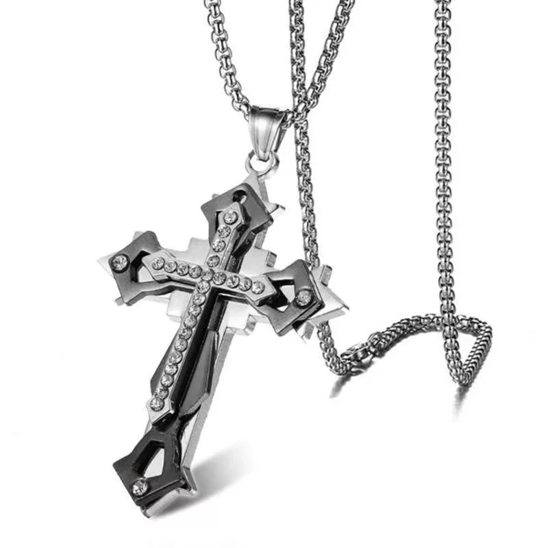 1Pcs High Quality Cross Titanium Steel Chain Necklace,Domineering and Trendy Men's hip-hop Pendant Chain New Handsome Men Women
