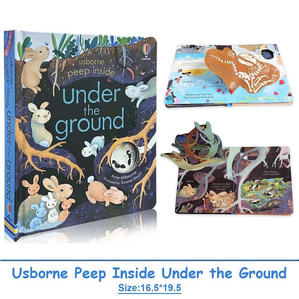 Usborne Peep Inside Under The Ground Bilderbuch für Kinder, Baby, 3D-Klappe, Eltern-Kind-Interaktion, pädagogische englische Bücher Image