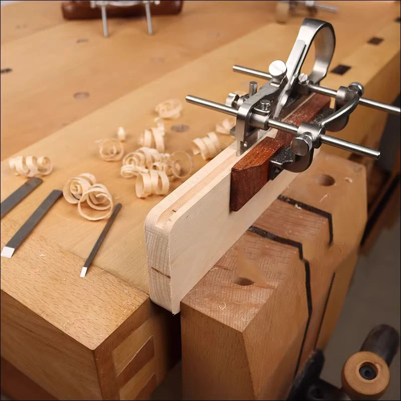 Handhobel mit 4 Klingen 3 mm, 6 mm, 9 mm und 12 mm – Feinholz-Nuthobel für die Holzbearbeitung, Walnuss/rotes Palisander Image
