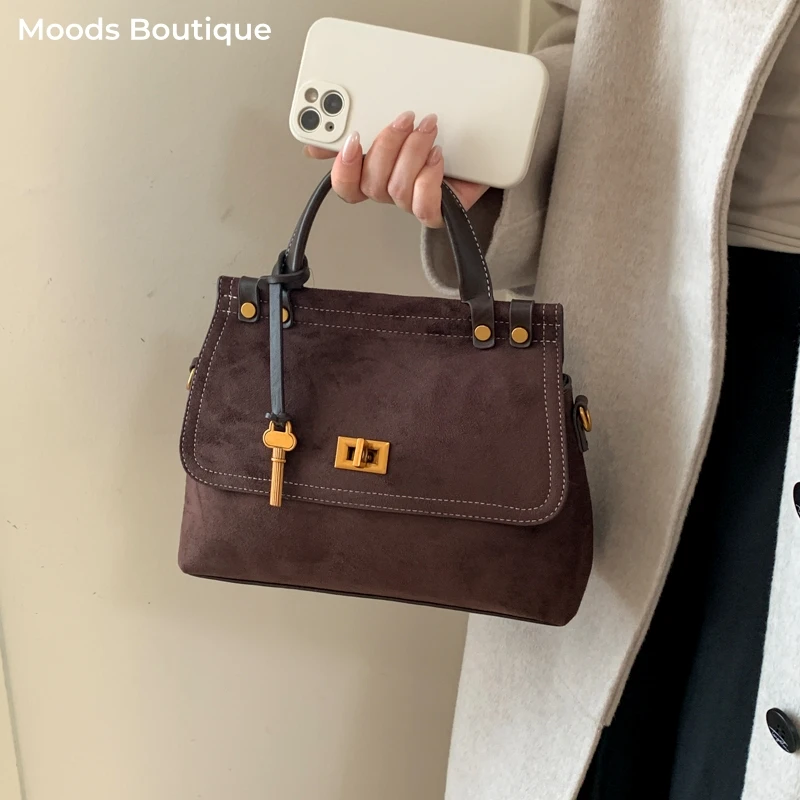 borsa donna borsa donna firmata Borse con manico superiore retrò di alta qualità per le donne 2025 Inverno Nuove borse firmate Borsa a tracolla con tracolla in pelle scamosciata PU a forma di patta di