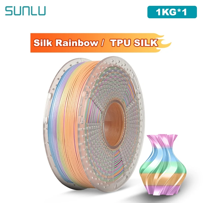 SUNLU 1 kg Seidenregenbogen-/TPU-Seidenfilament, 1,75 mm, 1000 g Spule (2,2 lbs), ordentlich gewickeltes Filament, passend für die meisten FDM-Drucker Image