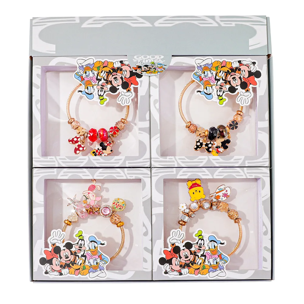 4-teiliges Set, niedliche Disney-Cartoon-Figur, Armbänder, Charm, Mickey & Minnie Blind Box, Kinderschmuck, Modeaccessoires, Geschenk Image