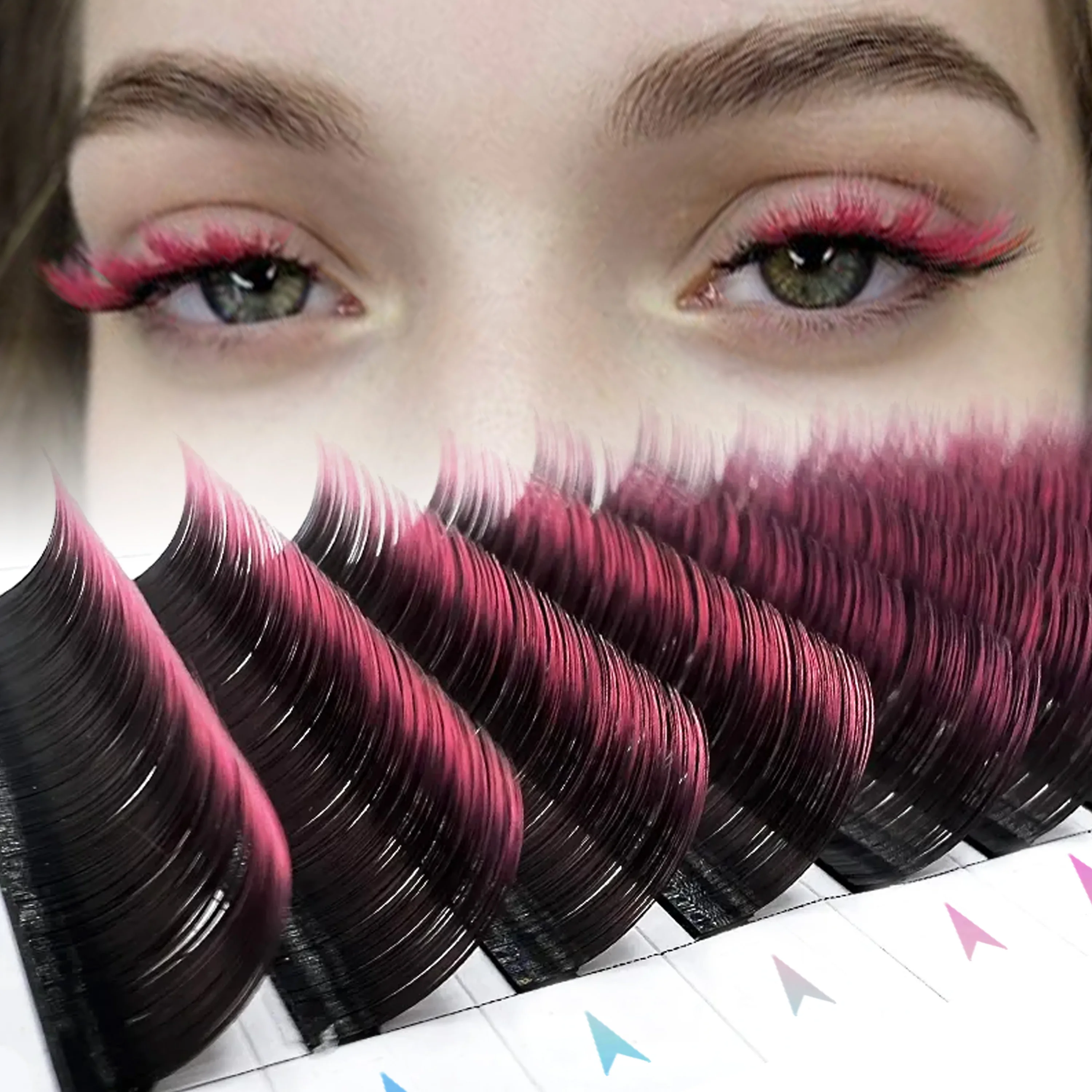 Ombre Rosa Rot Blau Lila Mix Trays Farbige Wimpern Einzelwimpern Natürliche Mega Russische Wimpernverlängerungen Bunt Image