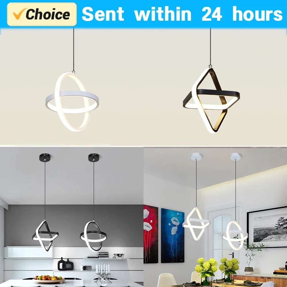 Moderne LED-Pendelleuchte, schwarz, weiß, quadratisch, geeignet für Esszimmer, Schlafzimmer, Nachttisch, Hängelampe, Esstisch, Kronleuchter, Dekor