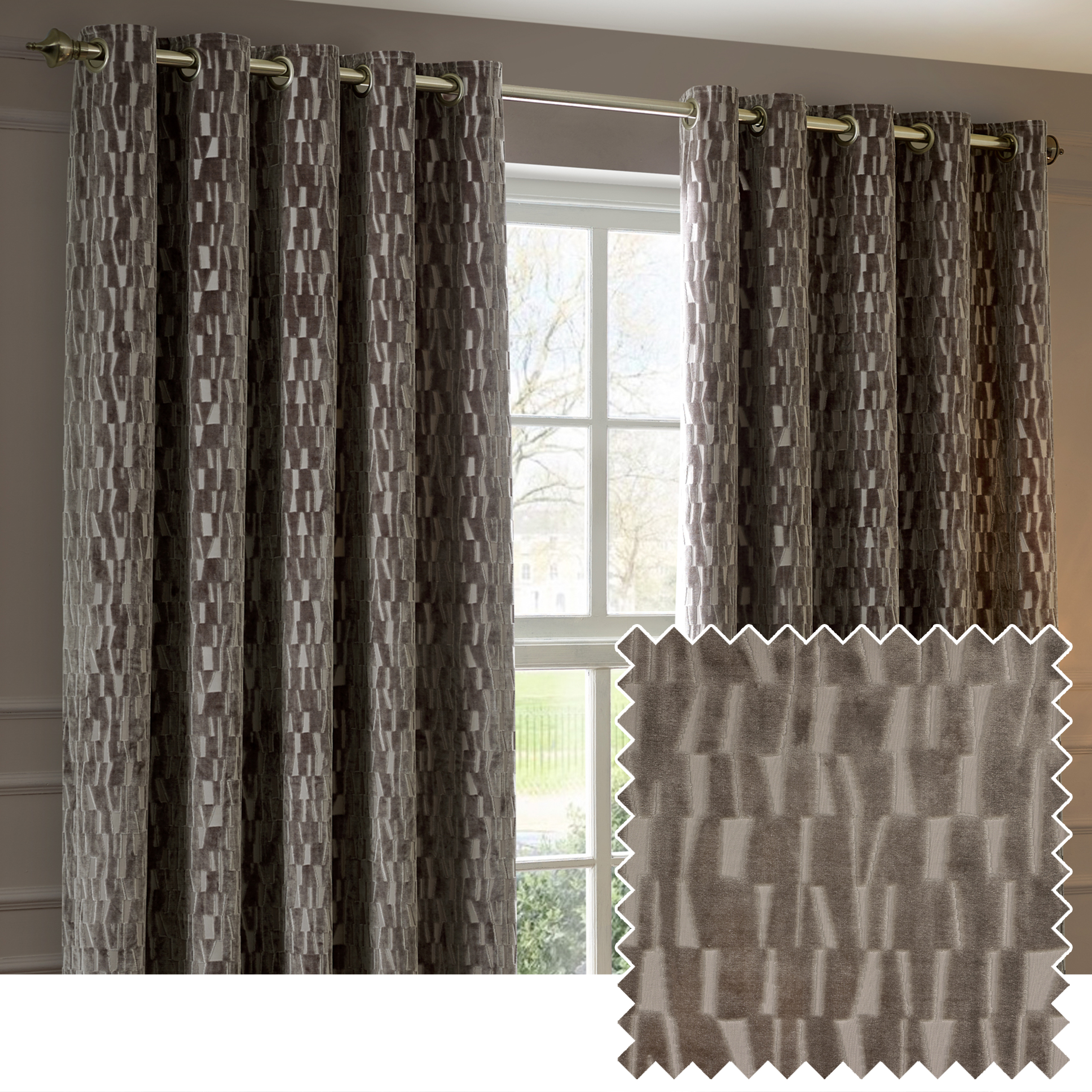 Paoletti Manhattan Velvet Room Darkening Eyelet Curtain Pair, Mink - Brown - Size 229 cm x 137 cm | Paoletti Sale | Discount Designer Brands